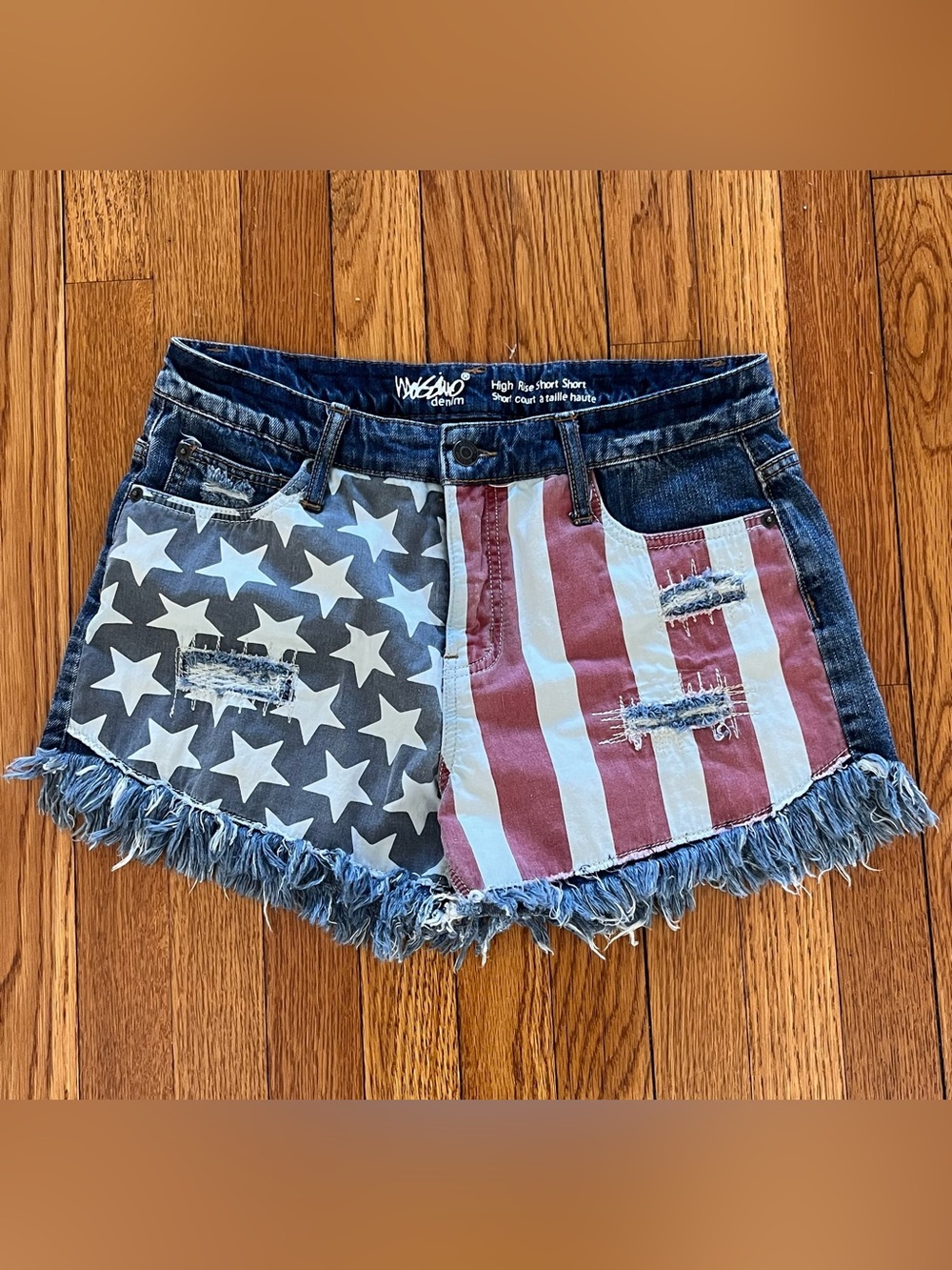 Mossimo High Rise Cut Off Denim Shorts American Flag Size 10 Festival